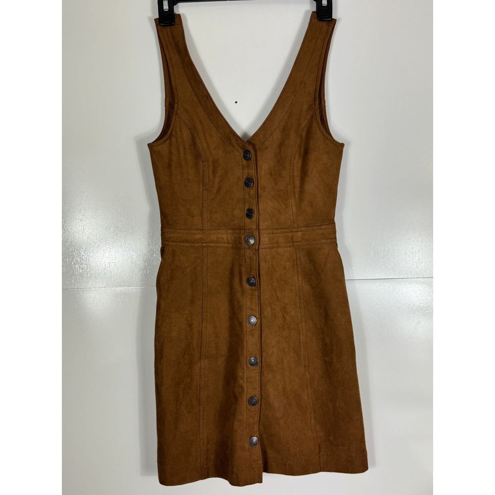 Abercrombie & Fitch Brown Faux Suede Button Front Mini Dress XS Pockets